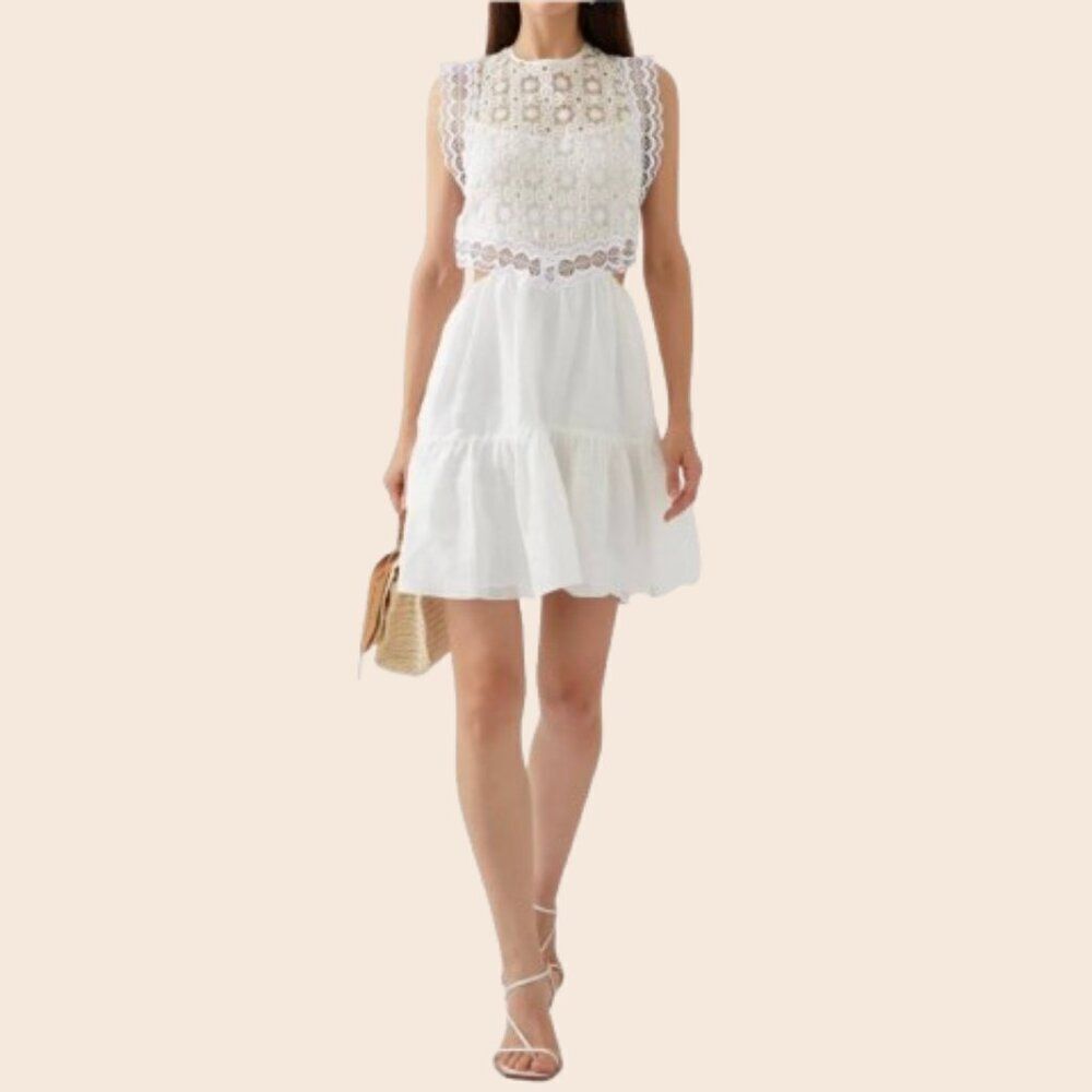 Sandro Lace Front Linen Cutout Mini Dress Size 36